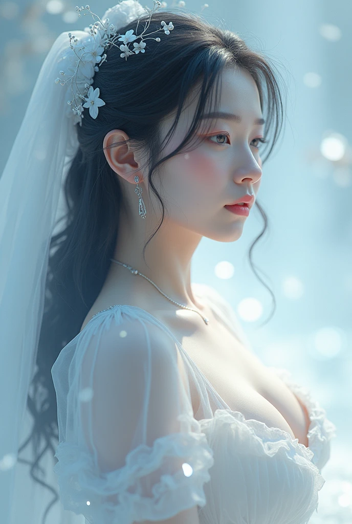 (RAW shooting, Photorealistic:1.5, 8k, Highest quality, masterpiece, 超High resolution), ((((heavy snow, storm)))), Highly detailed skin and facial textures:1.3, Perfect dynamic composition:1.2, (Modern city in front of the church at night, Expressions of sadness:1.0, Tears flow:1.0, Crying with a broken heart:1.0), Slim office lady wet with rain:1.3, Cowboy Shot, Fair skin:1.2, Sexy beauty:1.1, Perfect Style:1.2, beautifully、aesthetic:1.1, Very beautiful face:1.2, Water droplets on the skin, (Rain dripping down on my body:1.2, Wet body:1.2, Wet Hair:1.3), (Professional dressing:1.1, With a wet bouquet:1.2, How to properly wear a wet white wedding dress:1.3), (Mid-chest, Bra see-through, Chest gap),  (Beautiful erotic eyes:0.8, Too erotic:0.8, Fascinating:0.8), necklace, Earrings, bracelet, wedding ring, Highly detailed and accurate hand and finger articulations Detailed body, Attractive body, The perfect human body, Realistic face,　Big Breasts　Big Breasts (Ultimate Quality, masterpiece, High resolution:1.0), Realistic:1.6, photoRealistic, [8k UHD 写真, UHD high quality photos, Extremely detailed and clear images], Close up of a Vietnamese girl with great attention to detail, Attractive body, The perfect human body, Realistic face, (Ultimate Quality, masterpiece, High resolution:1.0), Realistic:1.6, photoRealistic, [8k UHD 写真, UHD high quality photos, Extremely detailed and clear images], Close-up of a Vietnamese girl with a beautiful face, Tall and beautiful like a photo model, , Long legs, Round face, Big round eyes, Cute Smile, Red lips, Long curly eyelashes, Large dimples, Pointed jaws, Plump face, Bright white skin, Slim waist and long legs, 指輪やEarringsを着ける, Her face resembles Tuyet Linh, Tall and plump body type, Wearing a very bright and shiny white silk ao dai, Sitting by the bridge over the lotus pond, Cute pose, Highly lustrous silk ao dai, Wearing a see-through ao dai, Wearing a red bra,