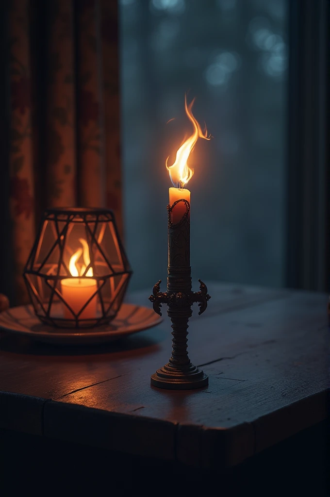 Dark theme with burning candle