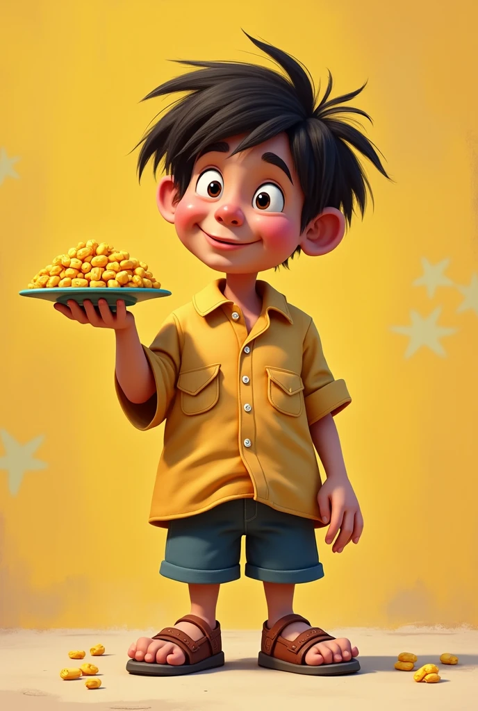 dhoti wearing cute boy hand on hold potato chips logo