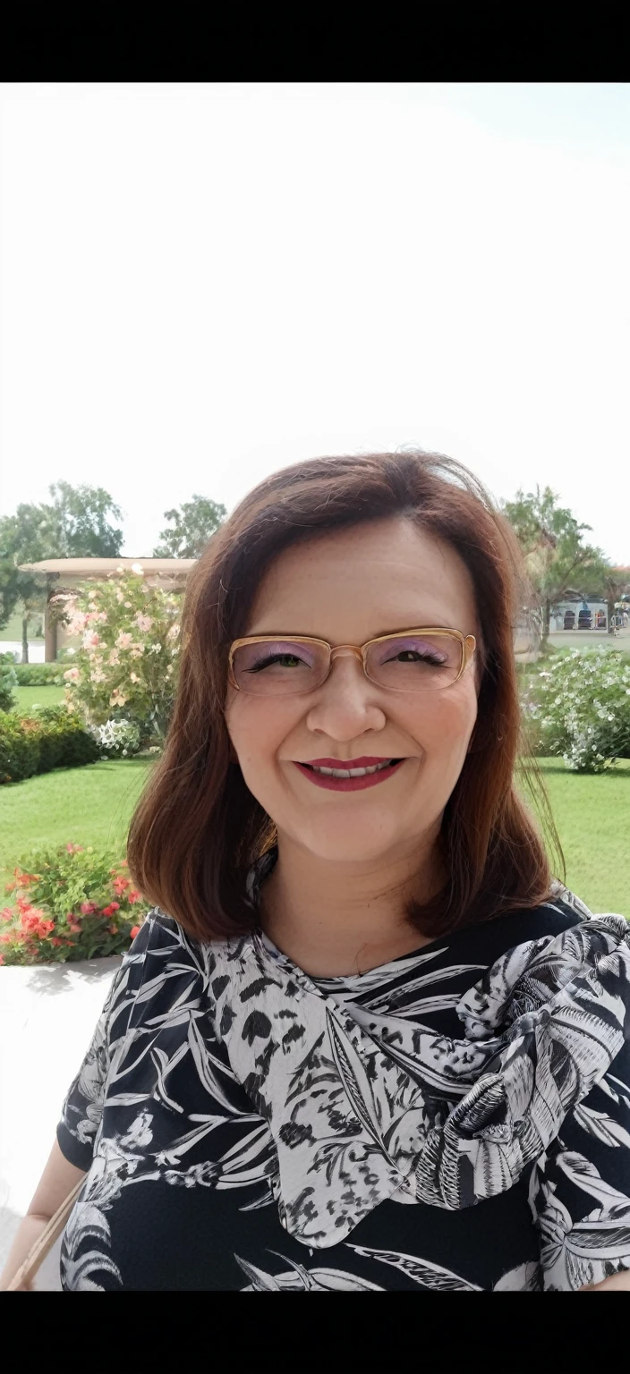 woman inside the church, wearing a gray dress and a black bar on the sides, with glasses light brown hair  