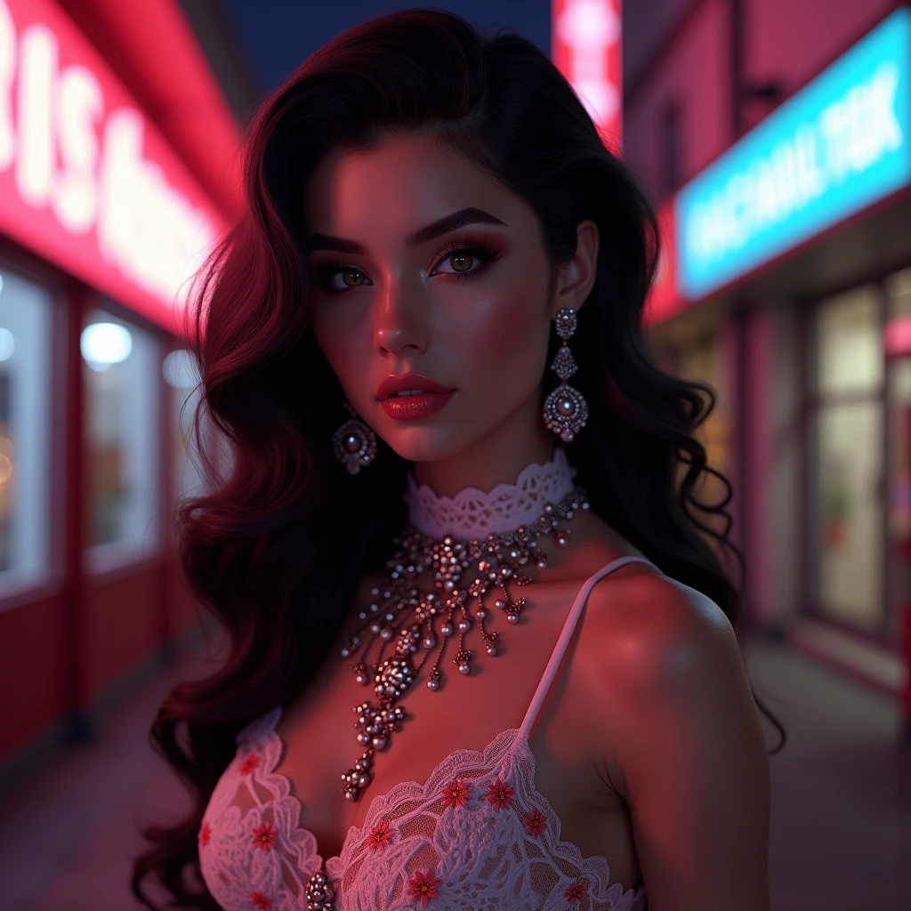 (a beautiful argentinian woman, 1 woman, detailed face, beautiful eyes, beautiful lips, high quality, extremely detailed, photorealistic, 8k, hyper detailed, masterpiece, concept art, elegant, glamorous, red top, black shorts, red bra, red dress, red hot, uplifting bust, busty, thick neck, 3/4 bust, sexy, beautiful argentinian goddess, 2, sensual look, red accents)
