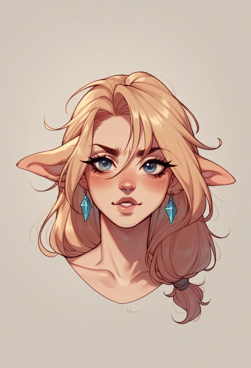 Elf with face tattoos and pastel-colored ear accessories 