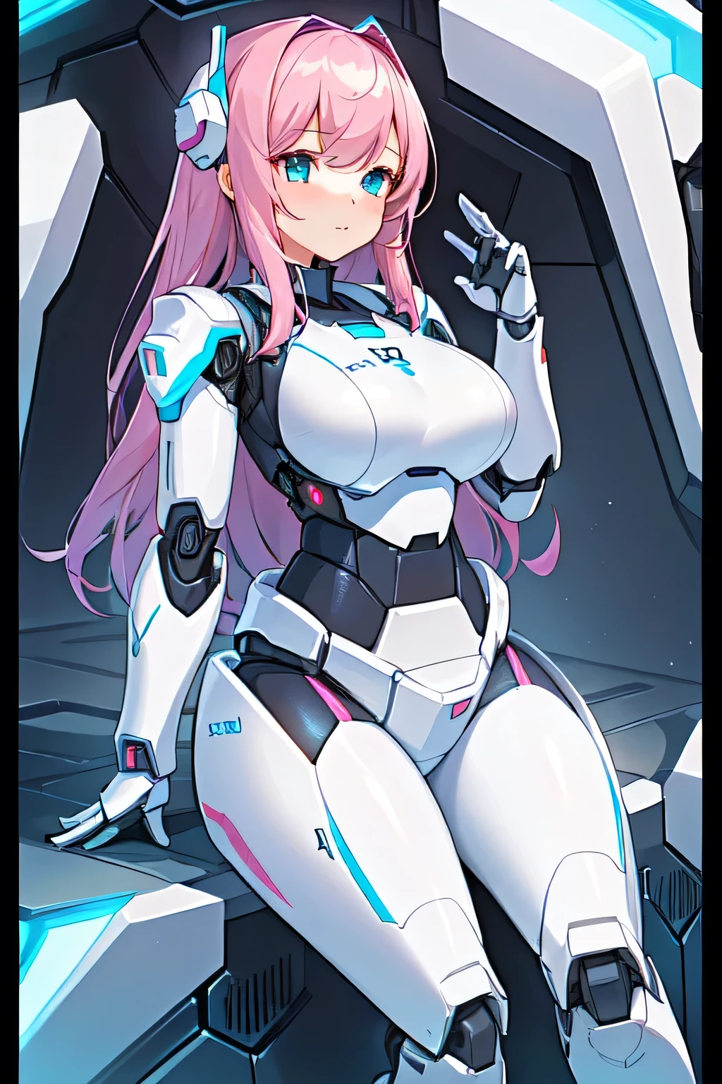 One girl,Robot girl, ((articulaciones de robots)), ((robot)), bikini, blue_eyes, pink_hair, thick_lips, NSFW,