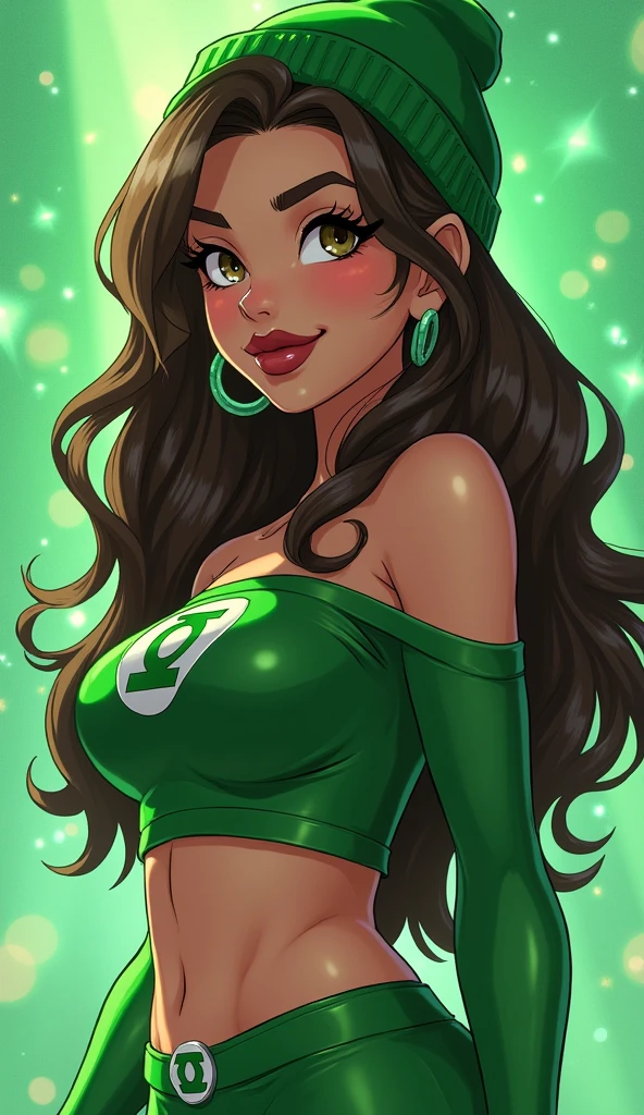Green Lantern, DC Comics, Jessica Cruz, nude, Latina woman, long dark hair, sallow skin, white boots, green ring on middle finger of right hand, nude.