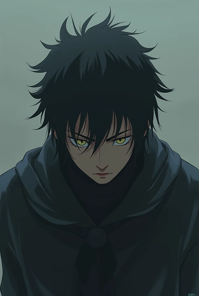 Anime man in a black coat with a psychopathic face and a scar on his cheek near his eye 