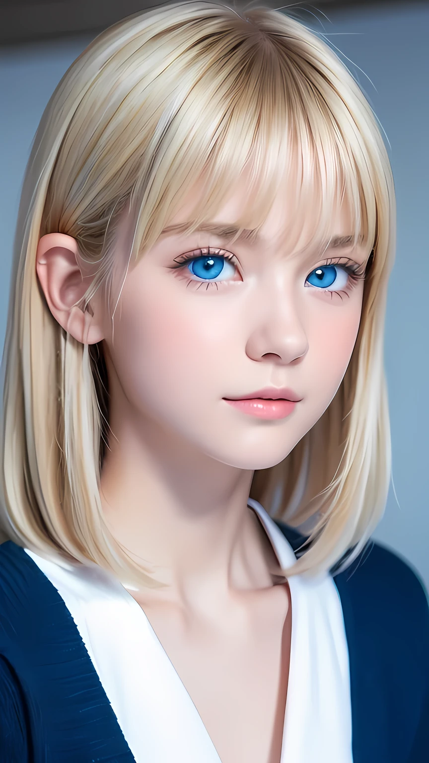 highest quality、8K Masterpiece、Ultra-high resolution、(Realistic:1.3)、RAW Photos、 girl of Scandinavian descent with shiny blonde hair、Silvery blonde hair、Super long straight hair、Bangs between the eyes、bangs over eyes、片bangs over eyes、Bangs between the eyes、White and lustrous skin、1. Cyberpunk Super Beautiful Soldier、((Ultra-Realistic Details))、Portraiture、Global Illumination、Shadow Realm、Octane Rendering、8K、Super sharp、Metal、Cold colors、、Very intricate details、Realistic Light、CG Association Trends、Very beautiful, large light blue eyes、Very big eyes、Eyes shining towards the camera、Neon Details、Small Face Beauty、Round face、Cheek highlight