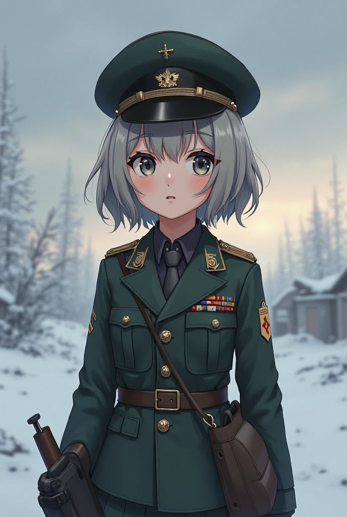 (highest resolution, distinct_image), best quality, masterpiece, highly detailed, semi realistic, a woman with black shoulder length hair, black pupils, mature, mature woman, imperial sister, sexy, short hair, triple bangs, light blue uniform, light blue uniform jacket, soldier, light blue pleated skirt, military uniform, fighter front, future, science fiction, universe