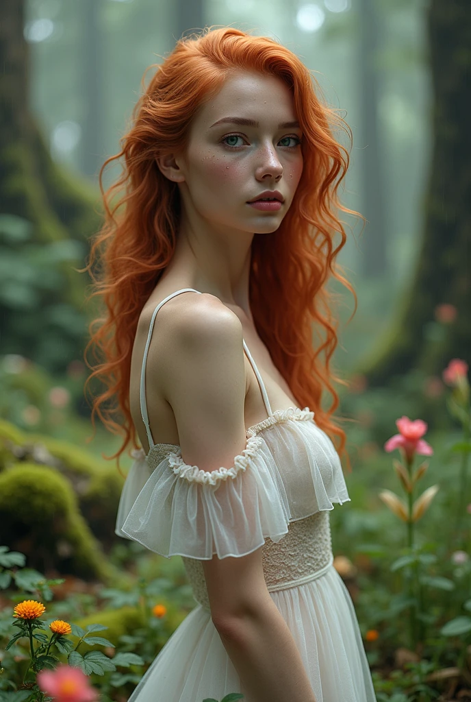 Analog photography of a redhead girl in The Enchanted Forest:
Narrative: In a mystical forest, where ancient trees whisper secrets, a young girl discovers a hidden portal. As she steps through, her silhouette merges with the gnarled branches, becoming part of the ancient tale.
18 years old, with blue eyes, soft makeup, and bold pink puffy lips. Her curly hair frames her very pale skin, highlighting her huge round breasts, tightened thighs, and a huge ass.
Casual Denim Chic:
((A white oversized Snoopy graphic T-shirt1, a tulle-tutu mini skirt(tied with a large bow on her ass)-for a playful touch. Accessorize with a matching hair bow(bow on the hair))).
Pose: She stands amidst ancient trees(her arms reaching toward the sunlight filtering through leaves).
Interaction: Pretend she’s unlocking a magical door to a hidden realm.
Perhaps she encounters mythical creatures—their forms subtly emerging from the bark. The forest breathes life into her, and she, in turn, becomes its guardian.