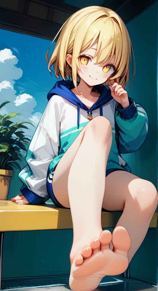 score_9,score_8_up,score_7_up,score_6_up,score_5_up, swim suit, indoor swimming pool hall,,Mami Nanami from Rental Girlfriend, blonde-beige hair, Solitary, indoors,barefoot,Foot Focus,hypno feet, hypnotic feet, Koneko Toujou from Highschool DxD tries to hypnotize viewer with soles of feet, possessive, mind control, brainwash, 3D Rendered Anime style, short hair, standing and show foot,shanding and show sole,standing on one leg,foot focus,sole,barefoot,no shoes, young soles, smug, yellow soles