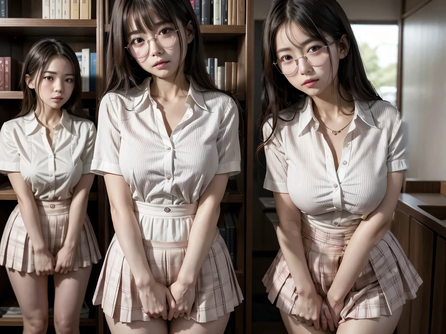 Doctor in white coat touches the breasts of two naked JaPan schoolgirls in cage