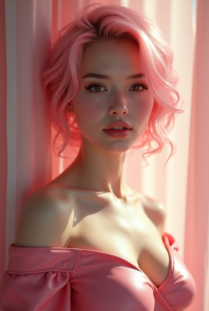 a girl with pink hair,beautiful detailed eyes,beautiful detailed lips,extremely detailed face,detailed breasts,masturbating,highly detailed,photorealistic,8k,masterpiece,extremely detailed skin,realistic lighting,cinematic lighting,volumetric lighting,natural lighting,hyper realistic,extremely detailed anatomy,solo female
