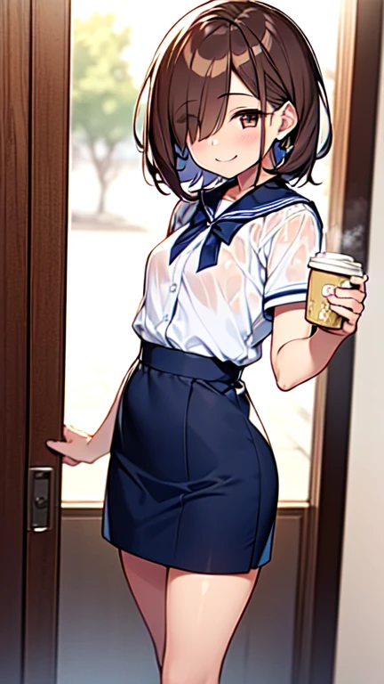 anegasaki nene、Shiny brown hair, short hair, (Beautiful brown eyes、Sparkling eyes, Fine grain)、smile、Ultra-detailed eyes、Very detailed顔, Very detailed目,
((Highest quality)),(Ultra-high resolution),(Very detailed),(Detailed Description),((The best CG)),(masterpiece),Very detailedアート,(Art with precise detail:1.5),
(masterpiece:1.2, Highest quality), (Realistic, photoRealistic:1.4), Beautiful illustrations, Browsing Caution, Show Viewer, Cowboy Shot, Front view:0.8, 1 person, Very short stature,Japanese, middle School girls, Baby Face,(short hair:1.5, Twin tails:1.7), Brown Hair, Brown eyes, Thick eyebrows,Big Breasts:1.8, (Thin thighs), Beautiful Hair, Beautiful Face, Beautiful details, Beautiful clavicle, Beautiful breasts,Beautiful fingers, ((Short-sleeved white sailor suit、Navy blue mini pleated skirt、Very short mini skirt、Bare thighs、, )), (Beautiful views), School, The wind is blowing, Increase in wind power, Squat, (erotic, sexy, Upward glance, かわいいsmile), Glowing Skin, Perfect Face, Cute and symmetrical face, Natural Side Lighting, Cinema Lighting),Drink coffee,Dirty panties, Pee stains,