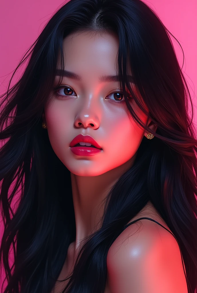 Make a hot sexy and horry girl using the facial image of Jennie in black pink 