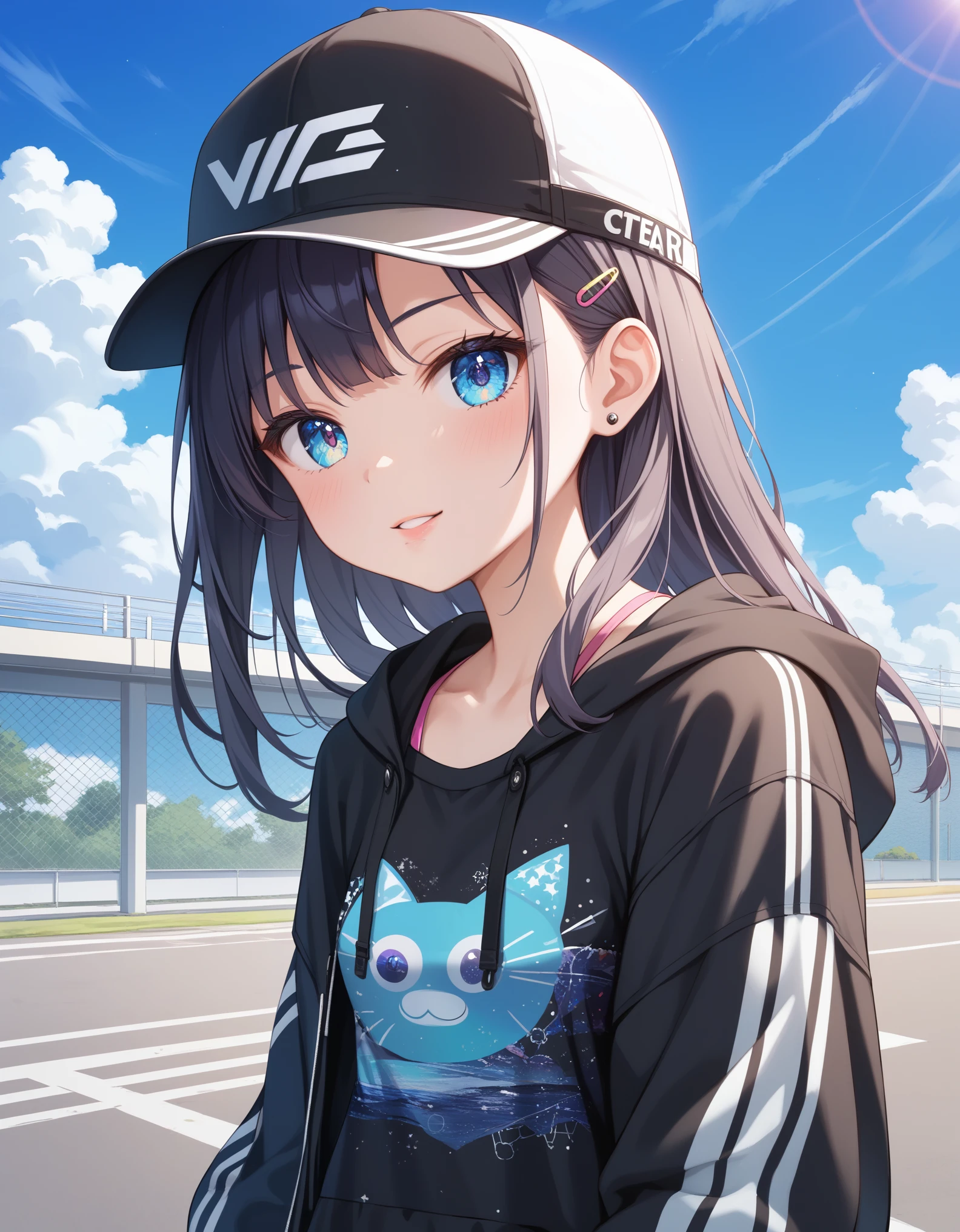 score_9,score_8_up,score_7_up, source_anime,masterpiece,best quality,ultra detailed eyes,high-detailed,close-up,
1girl,cute_face,thin,petite,Girlish body type,poor_stature,small_breasts,
sneakermules,youthful designs,fashionable,streetwear style,urban clothing,casual accessories,edgy designs,intricate clothes,fashion cat ear cap,oversized clothes,patterned kneehighs,graphic prints,