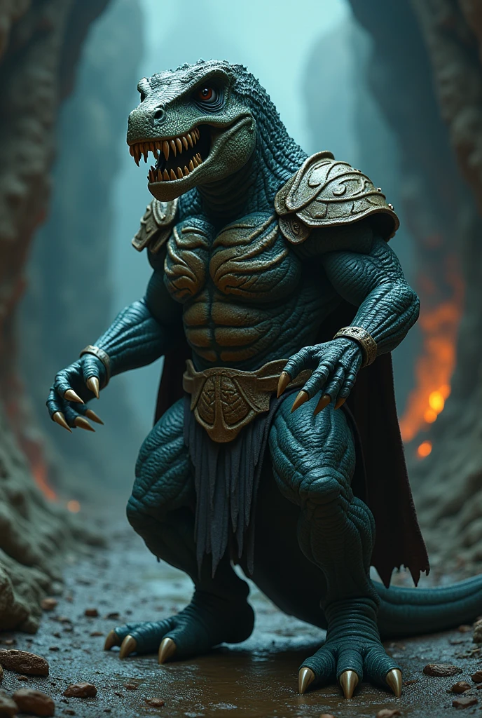 muscular dragonborn, detailed scaly black skin, red eyes, topless bodysuit, ultra-detailed photorealistic scene, dramatic lighting, fantasy, highly detailed, 8k, best quality, cinematic, dramatic pose, intricate details, hyper realistic, chiaroscuro
