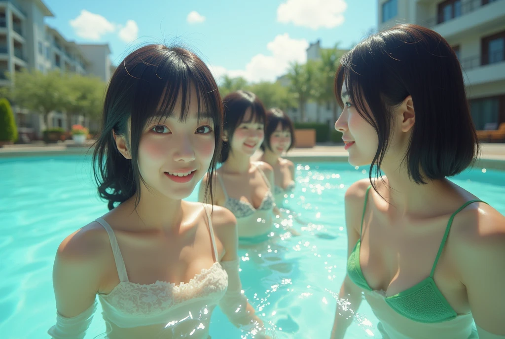 "Frontal photography prohibited", Low angle shots only, (((((Japanese Clone-girls=Myself))))), (((Super Best masterpiece Clone-girls Raw Photography Art))), (((16K, Highest quality, Ultra-high resolution, RAW Photos))), (((It's so unrealistic., With unparalleled depiction, With an unfathomable sight, An unprecedented and shocking worldview, Clone-girls: In a world of mass reproduction, Ultra-realistic))), (((Giantess Elements, GTS))), (((Japanese Girls, Sasaki Nozomi, 28yo, Small face, Thick black hair, Medium to long hair, Dark Eyes, Mature face, Cute Smile, Smiling face, A gentle gaze, (((Very happy laughter)))))), (((Very beautiful detailed girls, Accurate body structure, Accurate body movements, Very detailed body, (((Super big breasts, Large bulge of ample breasts)))))), (((Pink swimsuit, Cleavage Emphasis, Emphasise the fullness of your breasts))), ((((((((Very detailed, Myself cloning, Depiction of splitting oneself, 1Myself girl→1,000,000,000,000,000,000,000,000,000,000Myself cloning girls)))))))), (((((((Myself clone-girlsから, Myself keeps multiplying, (Very detailed and intricate, To the exact, Flawless, (((In the same female body,With the same face, With the same hairstyle, In the same clothes, At the same height, 同じSuper big breastsである))), In a detailed depiction), 1,000,000,000,000,000,000,000,000,000,000 people))))))), (((((Myself girls only))))), (((((1,000,000,000,000,000,000,000,000,000,000Myself girls))))), (((((Very detailed depiction, Multiple or more Myselves, Physical contact, Pleasant conversation, Holding hands, Hug, walk, Turn around, Shift your gaze))))), (Bright light of summer), (とてもIn a detailed depiction, It's all a crowd of myself, View from the water, Water play photography, Having fun at the water's edge, Soaking wet), (((((非常にIn a detailed depiction, GTS, Giantess Elements, Full body description, Looking up at a woman approaching from below, Acting like a giant, Draw yourself big, View from the feet))))))