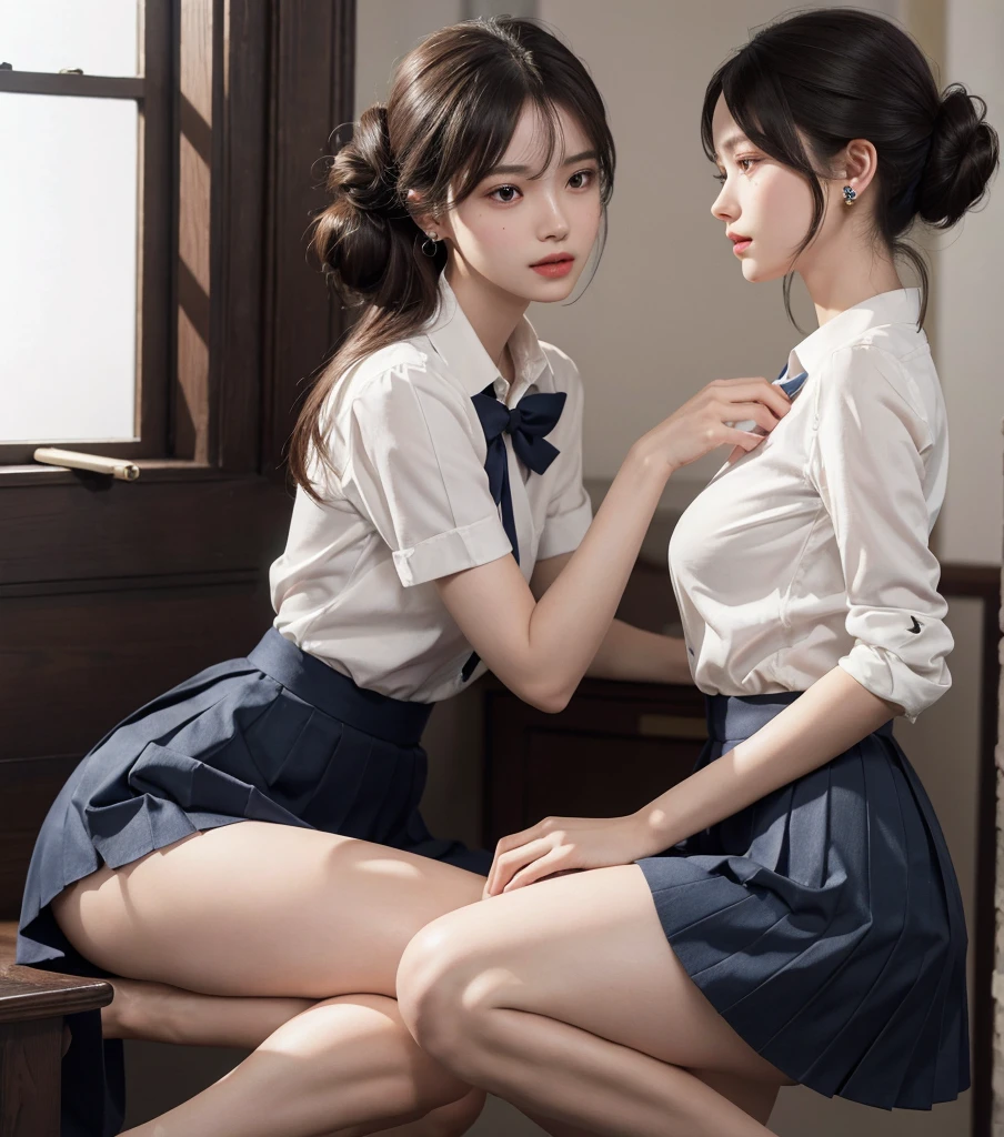(((masterpiece, Highest quality, High resolution, 超High resolution, Pixel perfect, Written boundary depth, 4K, RTTX10.0))), Beautiful Anime Woman, Beautiful art style, Anime characters, ((Smooth texture, Realistic texture, Anime CG style)), Exact finger count、Exact number of legs、(Exact number of arms:1.0, Exact number of hands:1.0), (Perfect hands, Perfect Anatomy), Cinematic, Realistic, Highly detailed CG, Daytime lighting, Perfect lighting, Best Shadow, The best natural light, whole body, Perfect body, (Slender body:1.2), whole body, ((bangs, Dark brown hair, Stylish and cute bob cut)), ((Cute woman shows off panties in her hands:1.3)), (Fashionable white shirt, Sailor collar, Knee-high socks, loafers, Navy pleated mini skirt:1.3), ((Sexy and cute panties, (Stylish shiny satin pink panties:1.2), Side tie panties, Small lace panties:1):1.3), (Beautiful and very large breasts:1.1), (Beautiful and thin thighs:1.3), Short torso, Feeling embarrassed, (blush:1.2), (Embarrassed expression:1.4), (In the school classroom:1.3), Angle from the front
(I can see her panties)
((((smile))))