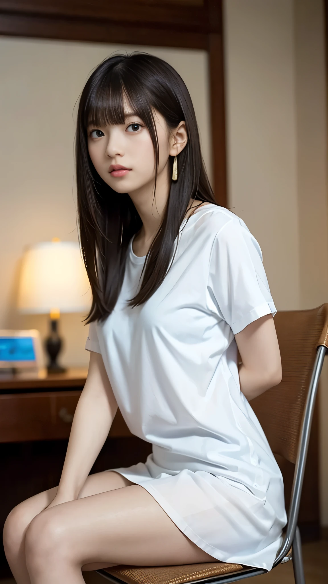 Sit up，年轻，white short pants，Long T-shirt，s girl，Delicate body，petite body，Delicate body，small tits，tiny chest，A dark-haired，Very Longhair，Sports hall