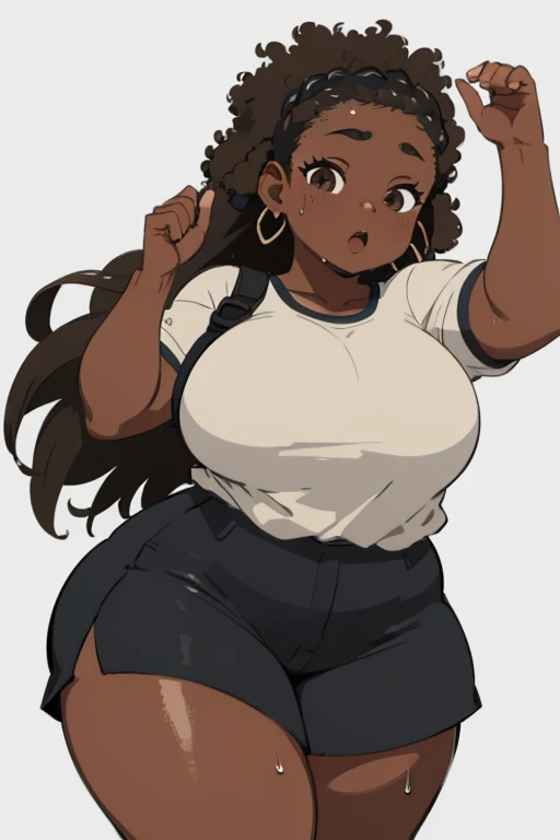 Chubby,woman,defenseless,adult,aldult,Soaking wet,Black,brown,Dark Skin,Plump,Afro,Dreadlocks,Light clothing,dance,Sweaty