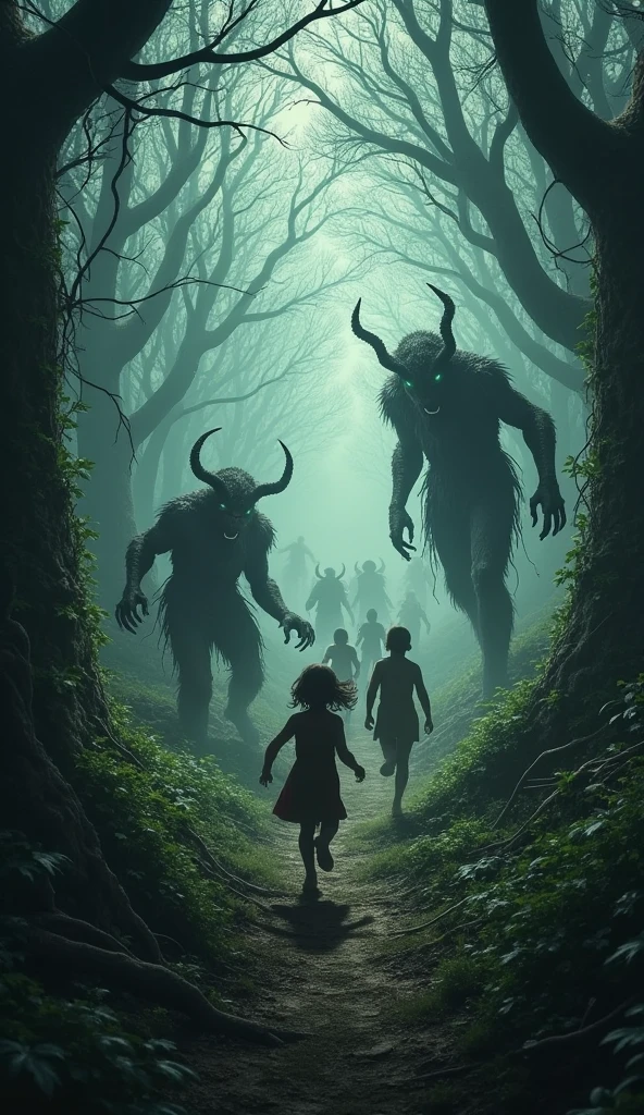 Three boys encounter a devil beast in the forest.