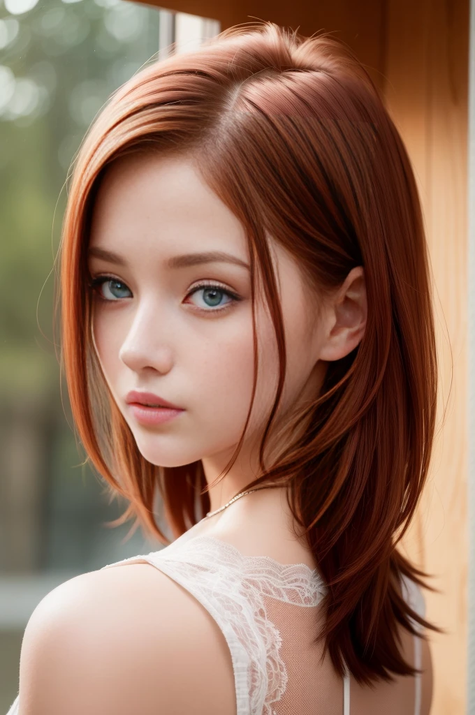 Create a realistic image of a beautiful red-haired girl with freckles and blue eyes, her face capturing a sense of charm and uniqueness. Use a telephoto lens, such as an 85mm, 100mm, or 200mm, to focus on her features and achieve a slightly blurred background that complements her appearance. Opt for a camera model like the Sony α7 III, Nikon D850 DSLR 4k, or Canon EOS R5 to ensure the image quality vividly captures the intricate details and lifelike colors.

Position the girl in a way that showcases her natural beauty and allows her personality to shine through. Emphasize her vibrant red hair, freckles, and captivating blue eyes. The soft bokeh created by a wide aperture setting, like F1.2, will add an artistic touch and gently separate the subject from the background.

Pay close attention to lighting, using a setup that enhances the girl's features without overpowering the scene. The result will be a realistic and striking portrayal of the red-haired girl, highlighting her distinctive attributes against a subtly blurred backdrop.