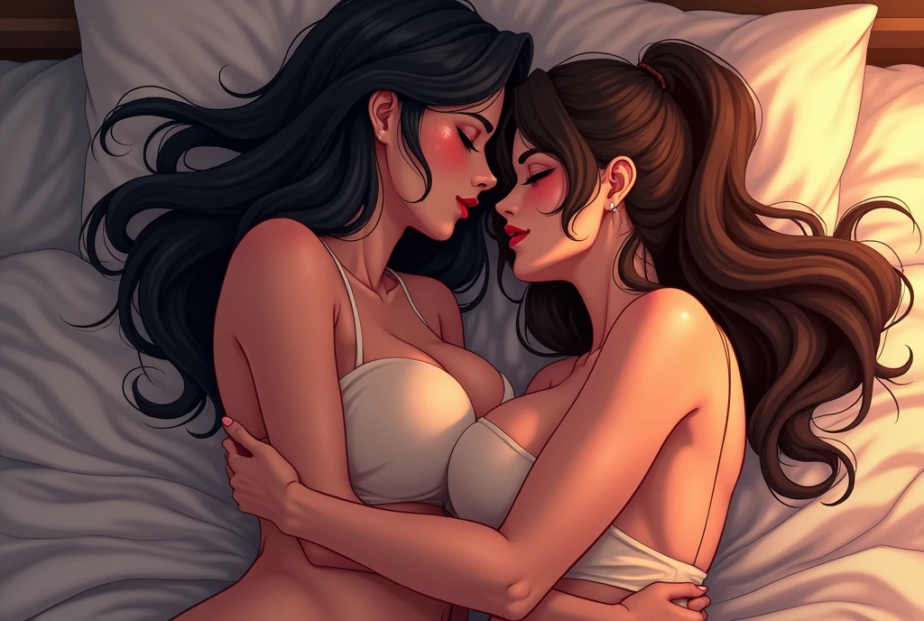 Nami without clothes lying down kissing her girlfriend