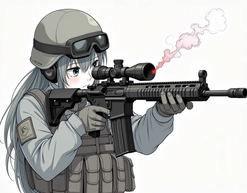 weapon, gun, holding weapon, camouflage,sniper rifle, outdoors, holding, holding sniper, twintails, rainbow hair,bag, long sleeves, tree, blue eyes, scope, bangs, jacket, blush,  grass, trigger discipline,masterpiece, sharp, ultra detailed, 8k,(high detailed skin:1.2),(high detailed face:1.2) , 50Caliber,   <lora:50CaliberV2-000007:1>