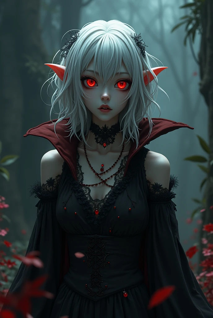 a pale lithe vampire walking in the woods. moonlight. ballgown. blood red.   <lora:realistic_quality-realistic_quality_leco_-_v1.0:0.7>. detailed skin, skin pores. overalldetail-detail_++_-_overall_detail, intricate details, highly detailed, intricate eyes, detailed skin, intricate hair, realistic, skin pores