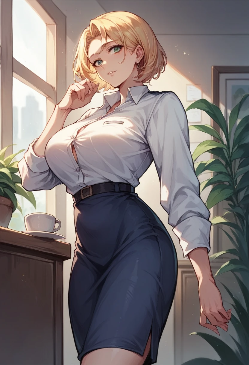 Anime, Beautiful Girl, Possessive Expression, C Cup Boobs, Height 160 CM tall, Swordmanship Hero Girl, From The Hero Association, Office Uniform