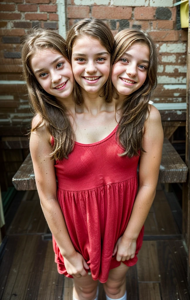 3heads, (three headed girl:1.5), (a 13 year old girl and a 16 year old girl:1.5)