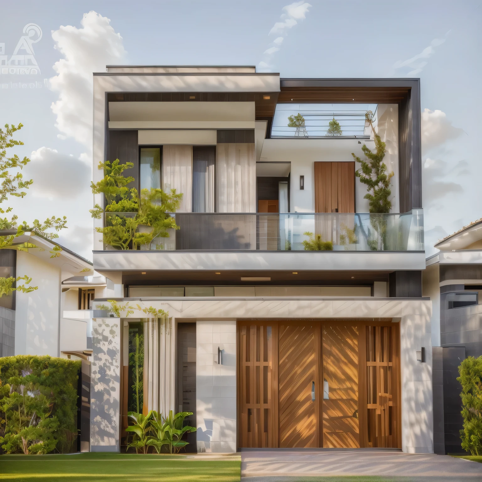 house, modern villa, tree, modern street