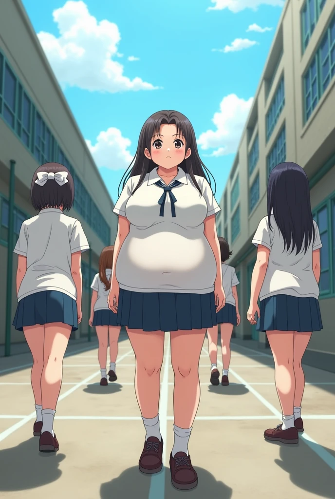masterpiece, Highest quality, Nico_Yazawa,High resolution, 1 Girl, alone, Brown Hair, short hair, Twin tails、Purple eyes,  , Pink Dress, (Cleavage)、(Beautiful thighs)、city, Outdoor, garden, Carrying a red backpack, (randoseru backpack:1.2) Sweaty、Thick thighs、Highest quality、4K、1girl, 8years old, loli, cute, grin, 、School Swimsuit、In the city、Many passersby are surrounding the girl.、、Thick thighs、Ahegao、Men holding their penises and surrounding girls、Semen from the penis、Bukkake、Bukkake、（Bukkake）projectile cum、Blowjob