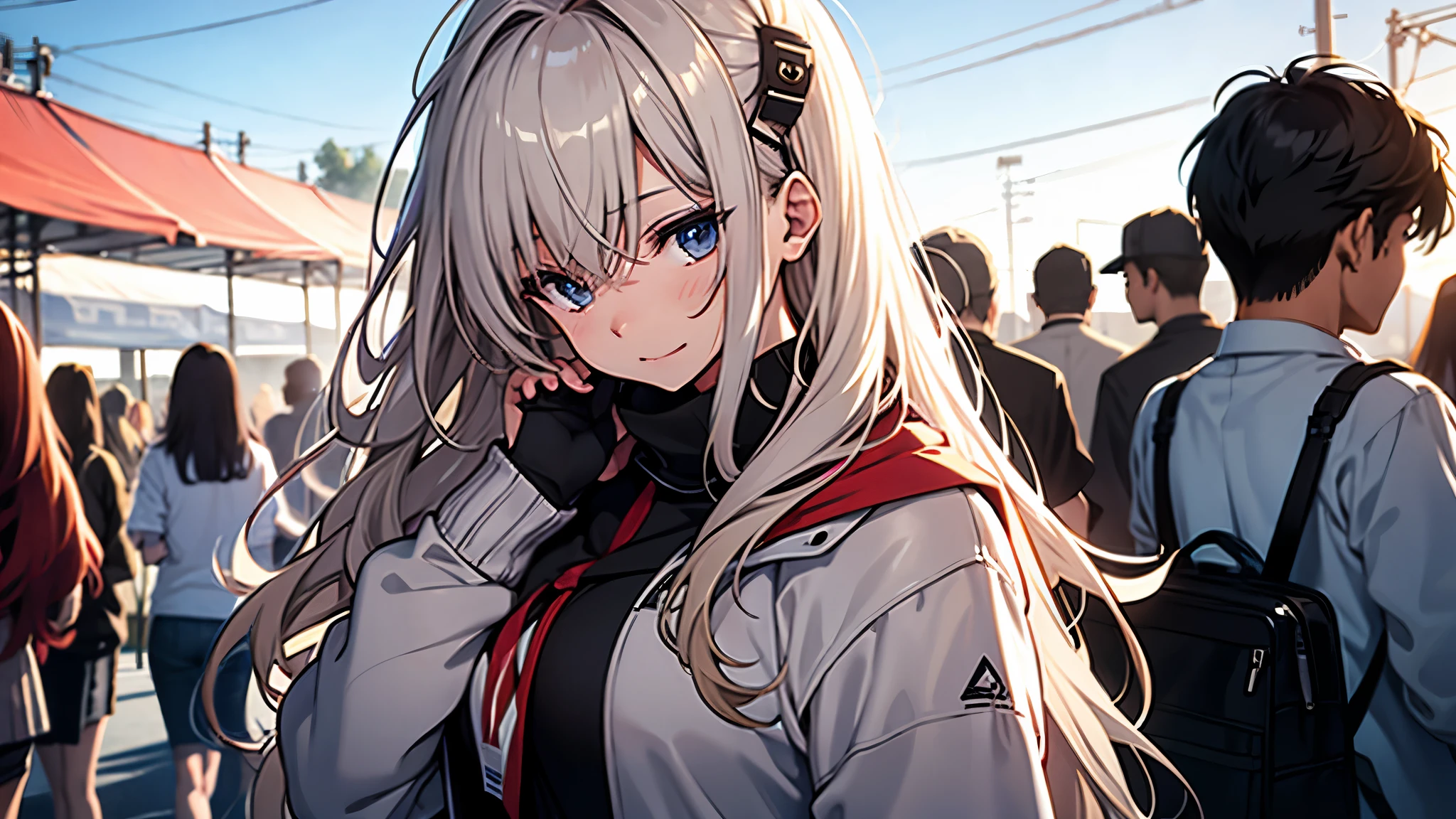 anime girl, (stockings), (Big smile), (whole body), (Long white hair), (Hair in one eye),Enchanting anime girl, Best anime 4K, wallpapers, Attractive anime girl, 4k anime wallpaper, 4K Manga Wallpaper, Detailed digital anime art, Anime Best Girls, Beautiful Anime Girls, cyber punk, Detailed anime artwork, Beautiful and attractive anime women