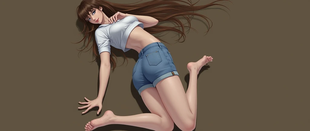 A super realistic 4K skinny brunette woman with reasonably large breasts and a big ass