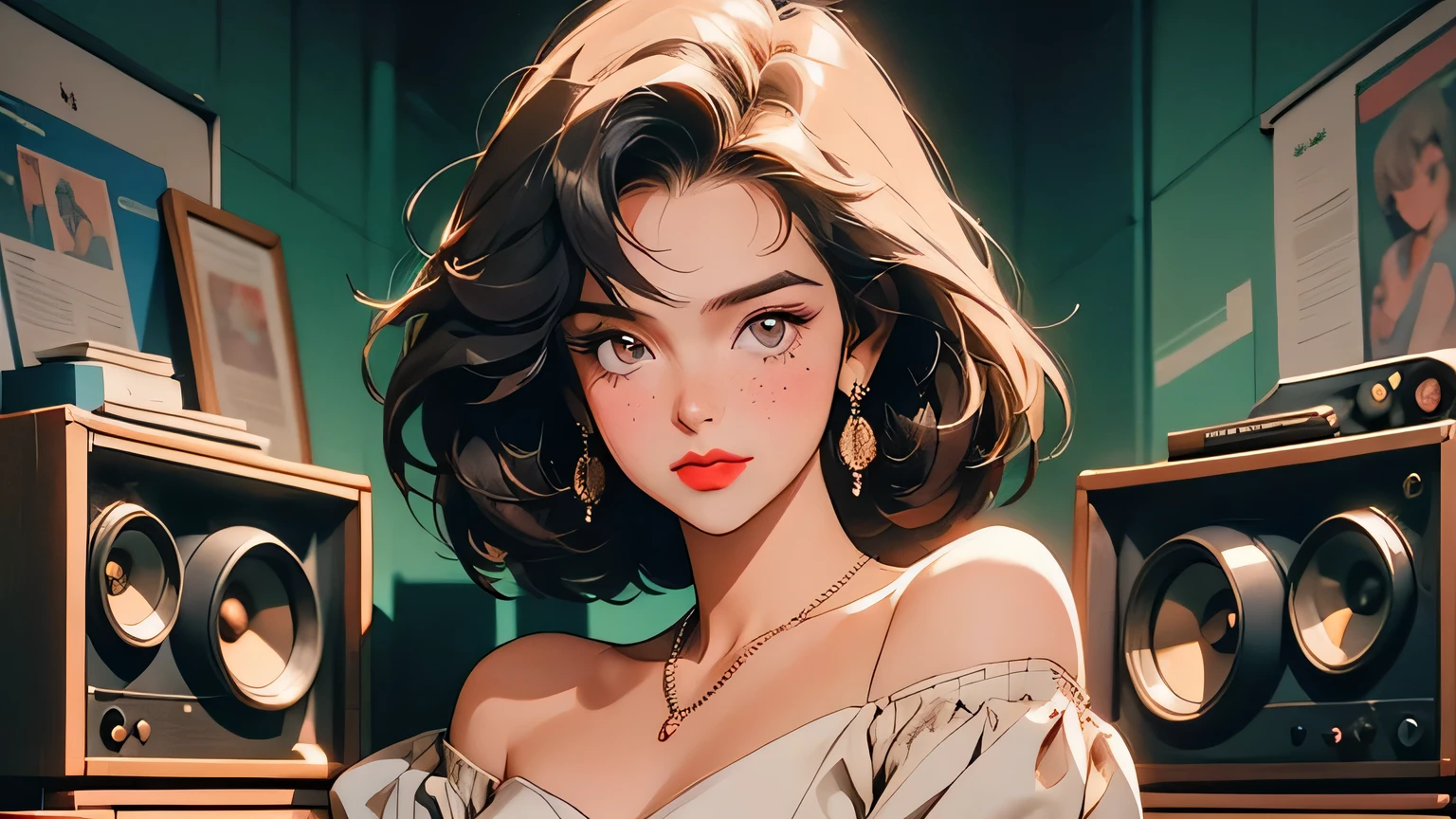 1girl, detailed facial features, beautiful intricate eyes, alluring red lips, long eyelashes, delicate skin, dynamic pose, elegant vintage dress, retro pin-up style, cinematic lighting, warm color palette, (best quality,4k,8k,highres,masterpiece:1.2),ultra-detailed,(realistic,photorealistic,photo-realistic:1.37),cinematic,dramatic,film noir, akane_tendo-ranma,
