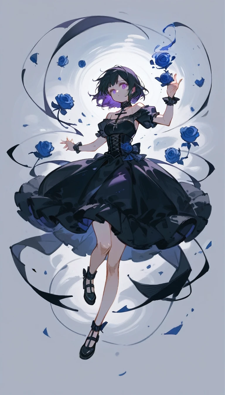 One girl, Black Dress, White Background,Japanese