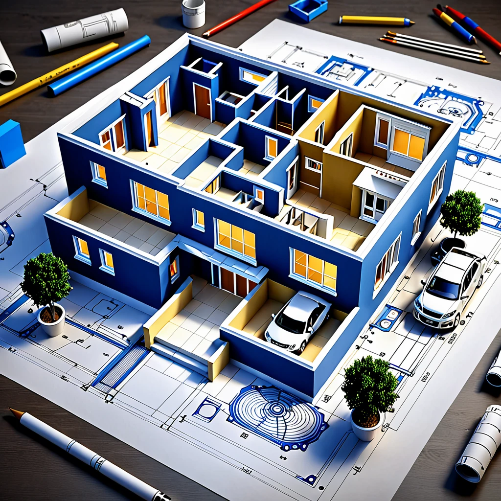 3D Architectural blueprints for your home, exploded view, CAD, elaborate and detailed, artistic photography, hyper realistic, digital graphic CG, ultra detailed, absolutely resolution, best quality