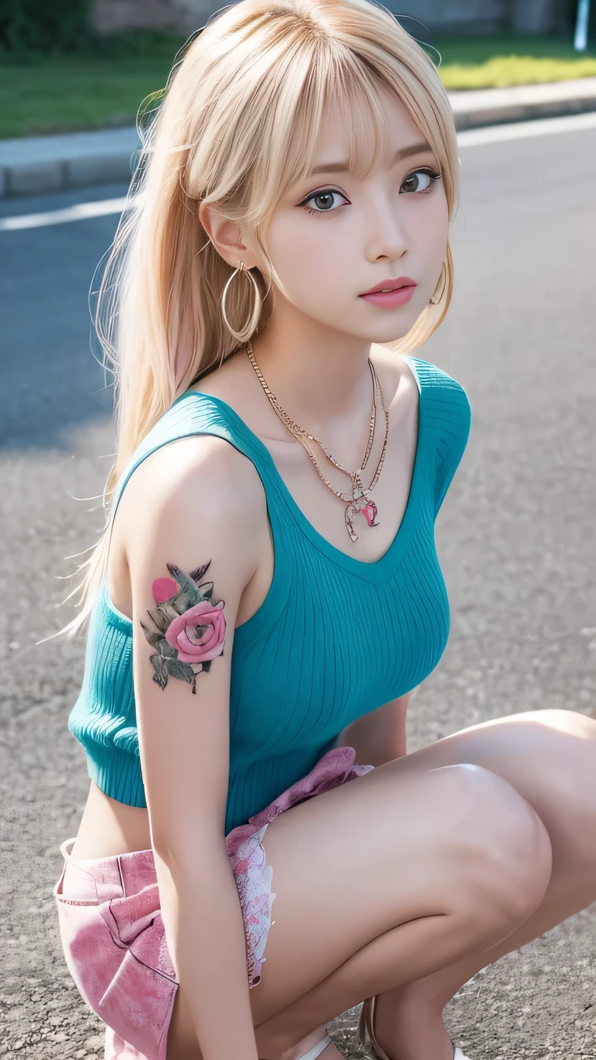 realistically, A high resolution, gentlesoftlighting,1人の女性, Alone, Full body photo of the front， Skin glows, (Detailed faces), jewely, tattoo is，