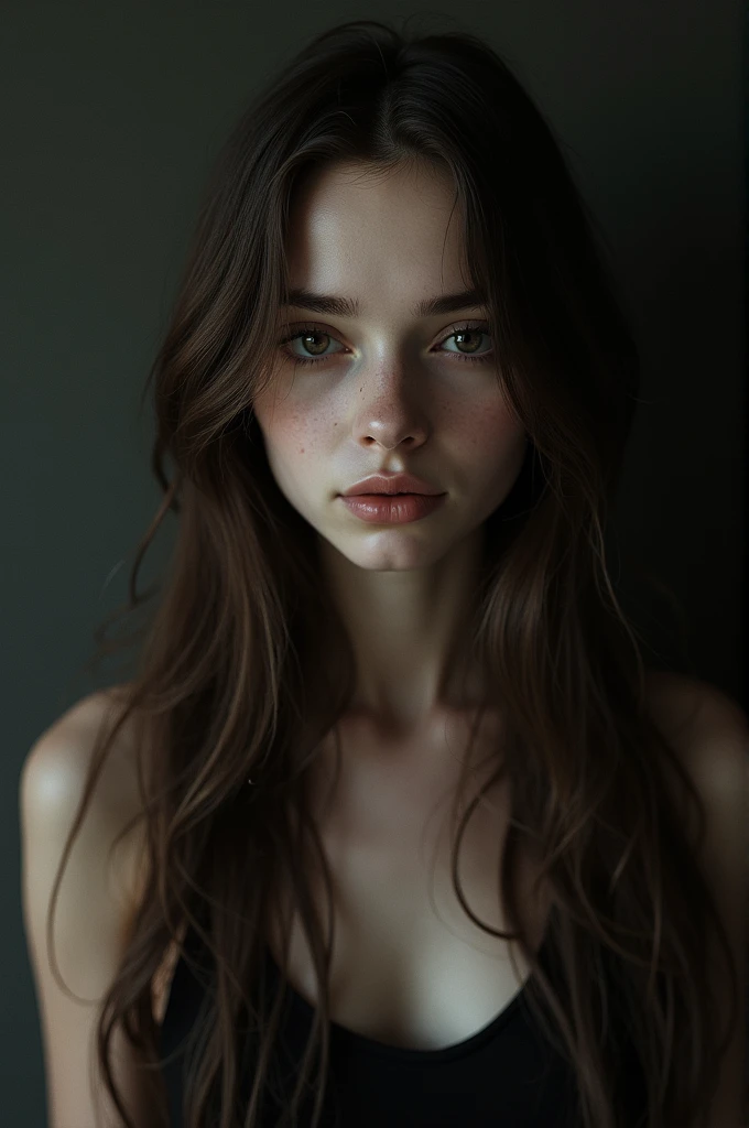 (realistic:1.2), Analog Photography Style, cute woman with short black and red hair, Red eyes, (gloomy and dark atmosphere), Soft natural light, Faded colors, sexual, nude, Great quality, masterpiece, Detailed fantasy backstory, Better Performance, Quality: 16K, HDR, RAW-Photo