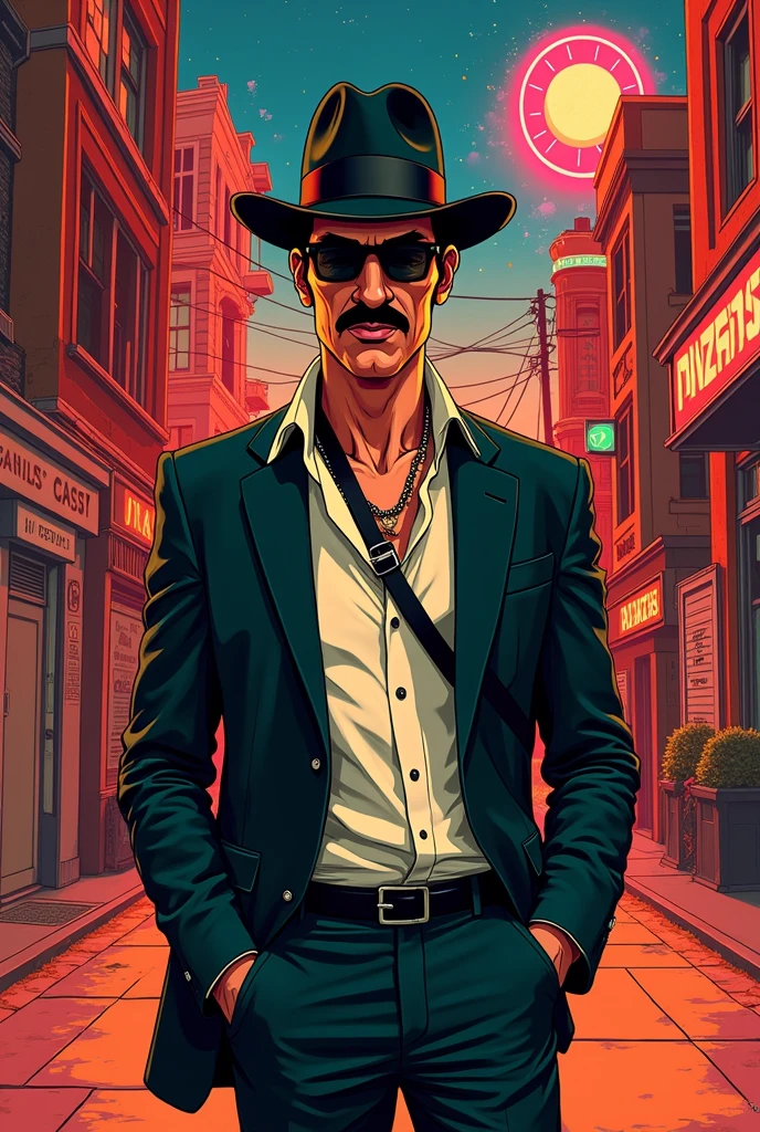 Smoker, in a cap, a cigarette in his teeth, smoke, red light, sketch artstyle, city ruin background