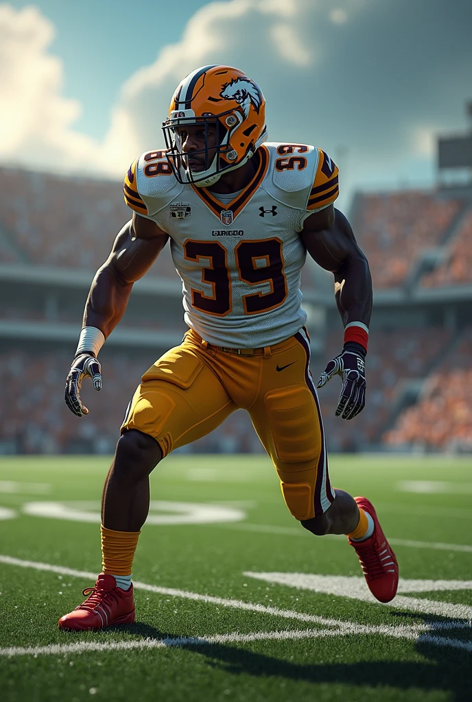white and orange student american football outfit with matching helmet