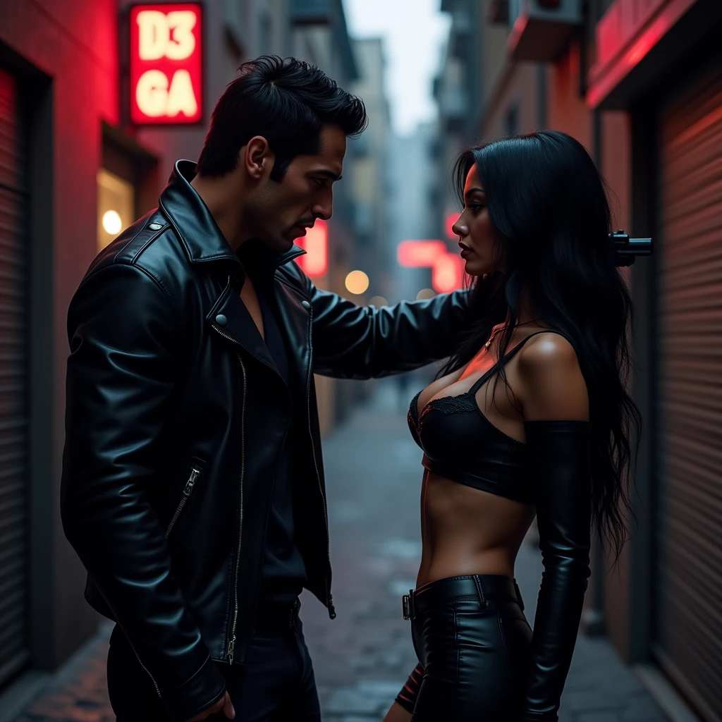 A dominatrix sitting on Ryan Reynolds as muscled FreeGuy dude