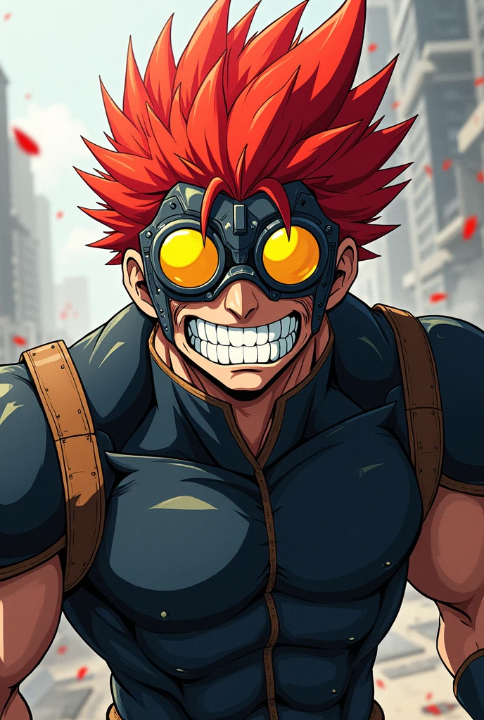 Grinning fearlessly,(((8-year-old boy))),Huge muscles,Huge penis,Glare,Exploding Background,Clear blue sky,Halloween Decorations