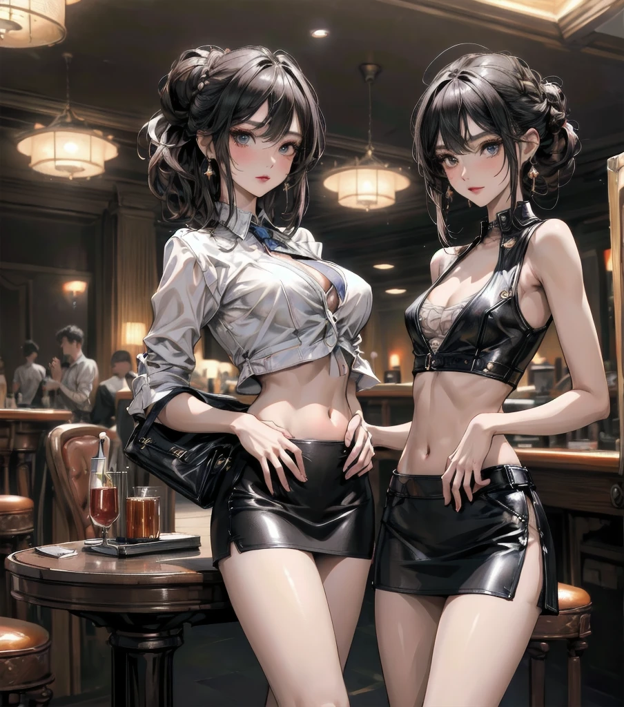 ((2girl)),eye contact,heads together,incoming kiss,closed eyes,gleaming skin,open mouth,((stick tongue out)),To lick with your tongue,heavy breathing,white breath,blush, open mouth,multiple girls, shift up skirt, open clothes,bare shoulders,shirt,cleavage,underboob,white underwear, long sleeves, bow, ribbon, 2girls, , standing,hug,one hand bra,close contact,yuri,white shirt, thighs, cowboy shot, pleated skirt,left hand shift up skirt, parted lips, collared shirt, indoors, micro miniskirt,upskirt, bowtie, black skirt, plaid, window, hug, blue bow, plaid skirt, shirt tucked in, bra visible through clothes