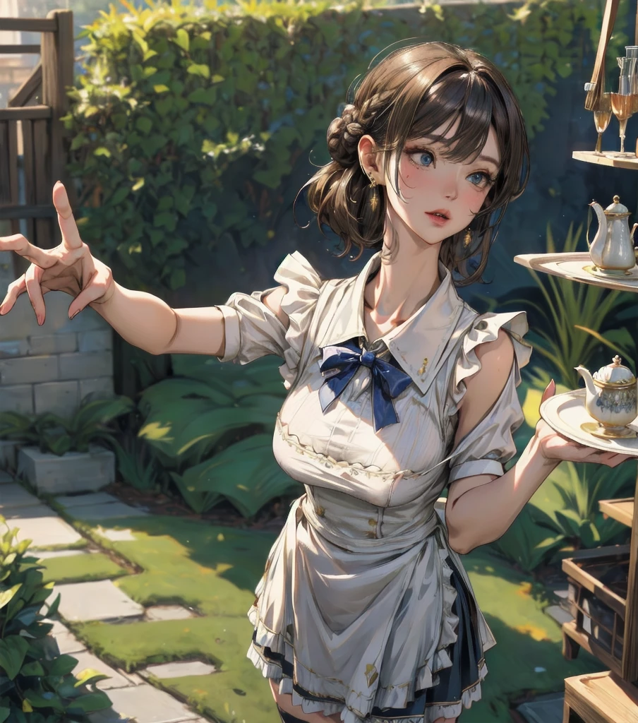 1 girl,Cris \little maid outfit with young children