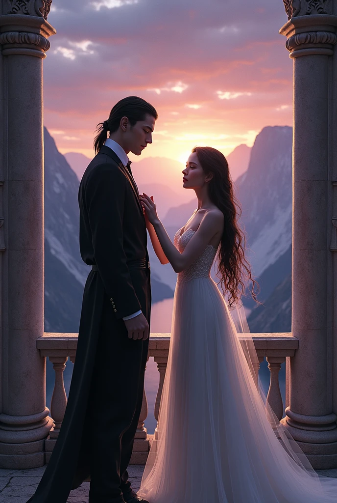 Photorealistic Production Still of a Man and Woman Hugging and Kissing, Epic Romantic Scene, Ethereal field at Evening Background, Ambient Lighting, Film Still, Cinematic Shot and Lighting, Realistic Colors, Intricate Face Detail, Intricate Hand Details, Masterpiece, Sharp Focus, Ultra Detailed, Ultrarealistic Photography, Canon EF F/1.2L 100mm Lens, Depth of Field, Incredibly Realistic Environment and Scene, Master Composition and Cinematography