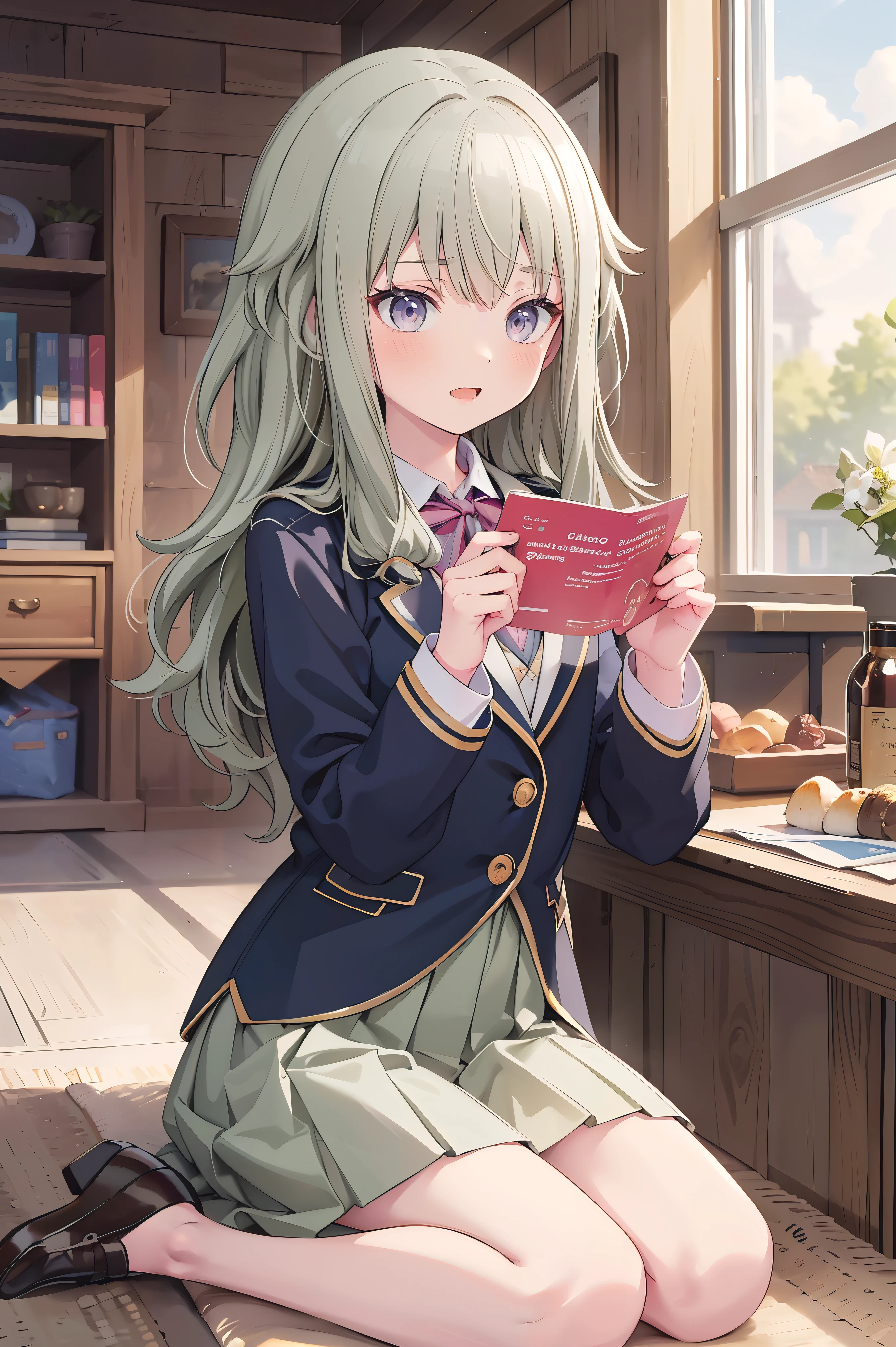 8k(high school girl:1.5),8k(uniform,blazer:1.5),woman,Huge boobs,Huge breasts Huge breasts,とても唇が赤いHuge breastsを強調,Big Ass,Narrow waistLong legs,Green Eyes,
Huge ,Huge breasts, Huge breasts,とても唇が赤いHuge breastsを強調,Big Ass,Narrow waist,Long legs,
Greenish blue eyes 8k( A relaxed smile:1.5)Anime-style face, good facial expression, splashing sweat 8k(handing over a love letter:1.5)
