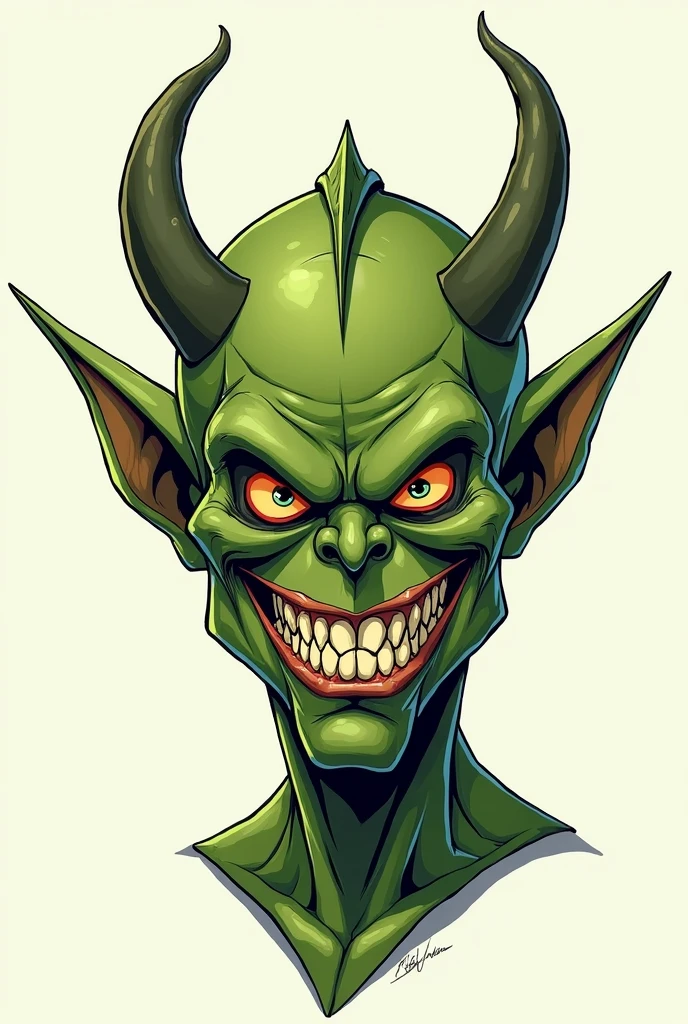 /imagine prompt: evil goblin illustration for a sticker with a black background, in bold outline style, jagged edges, trashcore, light shading --v 5.2