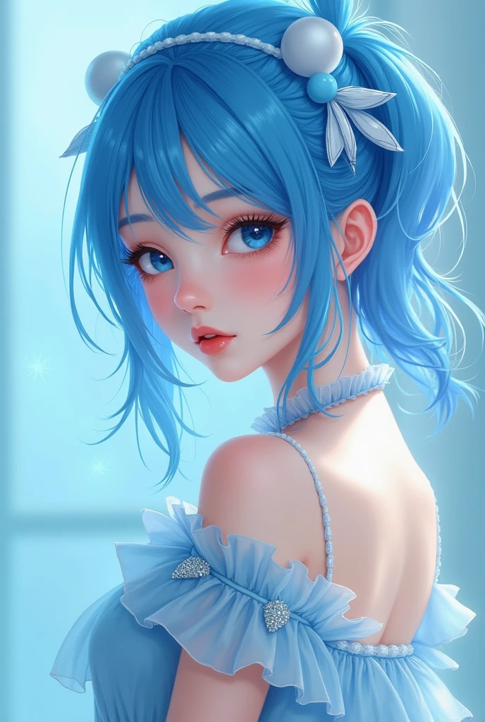 (masterpiece, highest quality, High resolution:1.2), One Girl, alone,Ram,(close)、blue eyes、Blue Hair、Seductive pose
