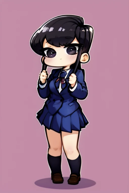 komi_shouko, nozochibi, chibi, cute uniform, black hair, standing, detailed school background